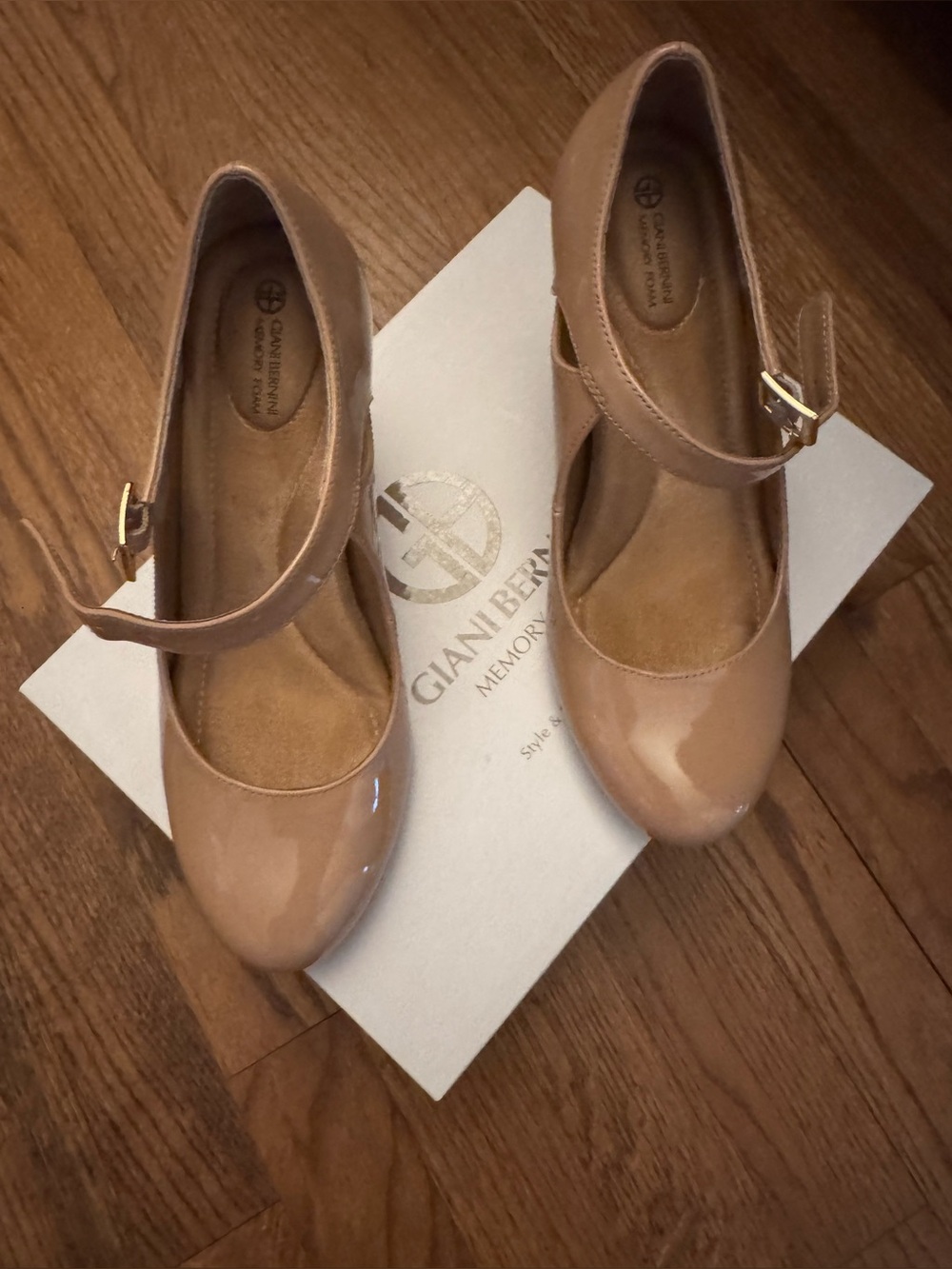 Giani Bernini Patent Nude Mary Jane Flats with Ankle Strap